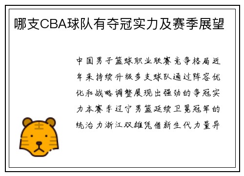 哪支CBA球队有夺冠实力及赛季展望